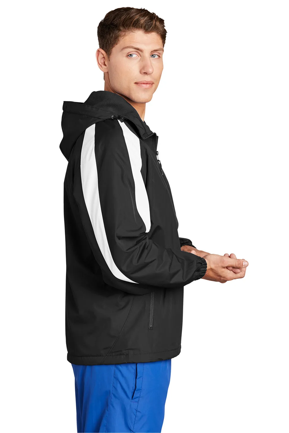 Sport-Tek Mens Full Zip Hooded Jacket - Black/White