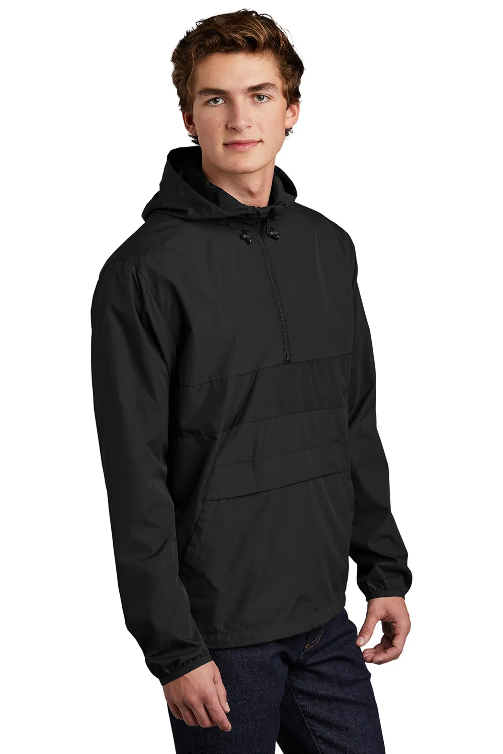 Sport-Tek Mens Hooded 1/4 Zip Jacket - Black