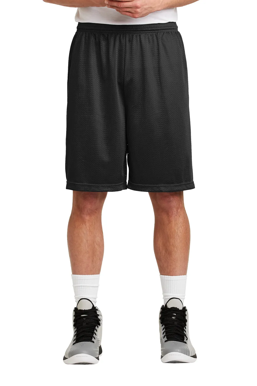 Sport-Tek Mens Moisture Wicking Classic Mesh Long Shorts - Black - Closeout
