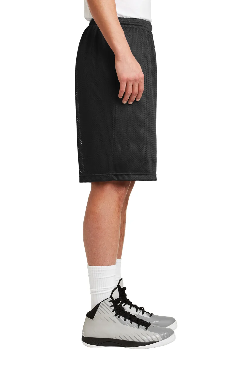 Sport-Tek Mens Moisture Wicking Classic Mesh Long Shorts - Black - Closeout
