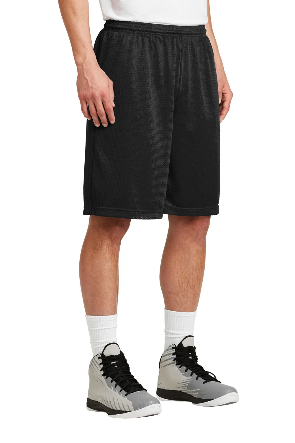 Sport-Tek Mens Moisture Wicking Classic Mesh Long Shorts - Black - Closeout