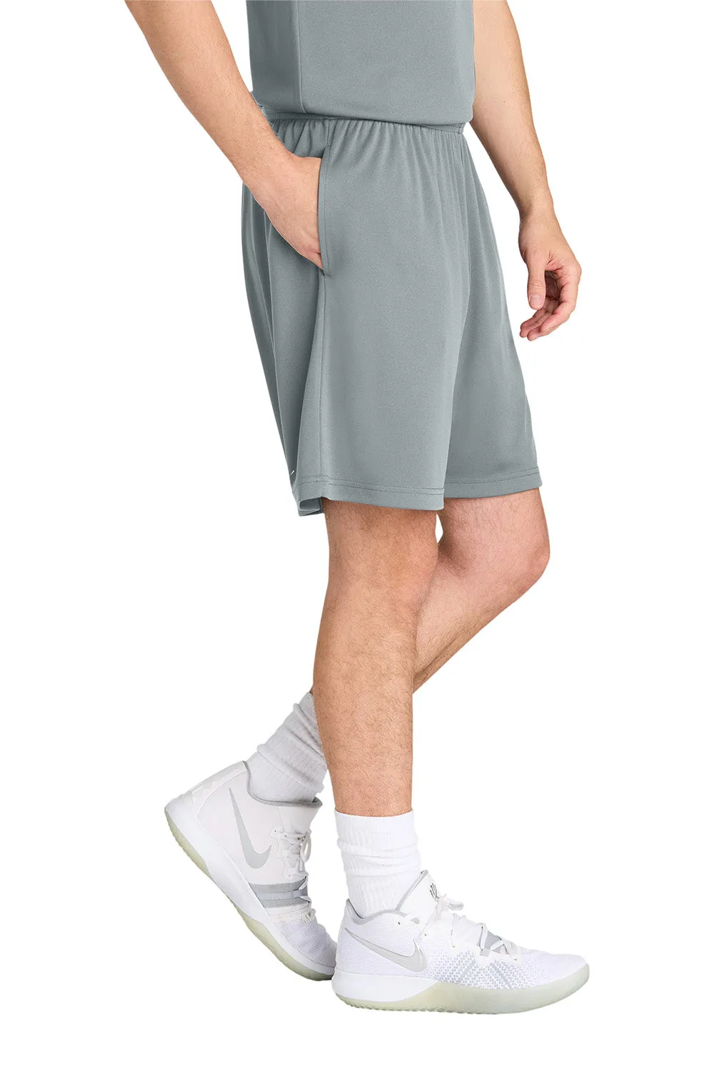 Sport-Tek Mens Moisture Wicking Competitor Athletic Shorts w/ Pockets - Silver Grey