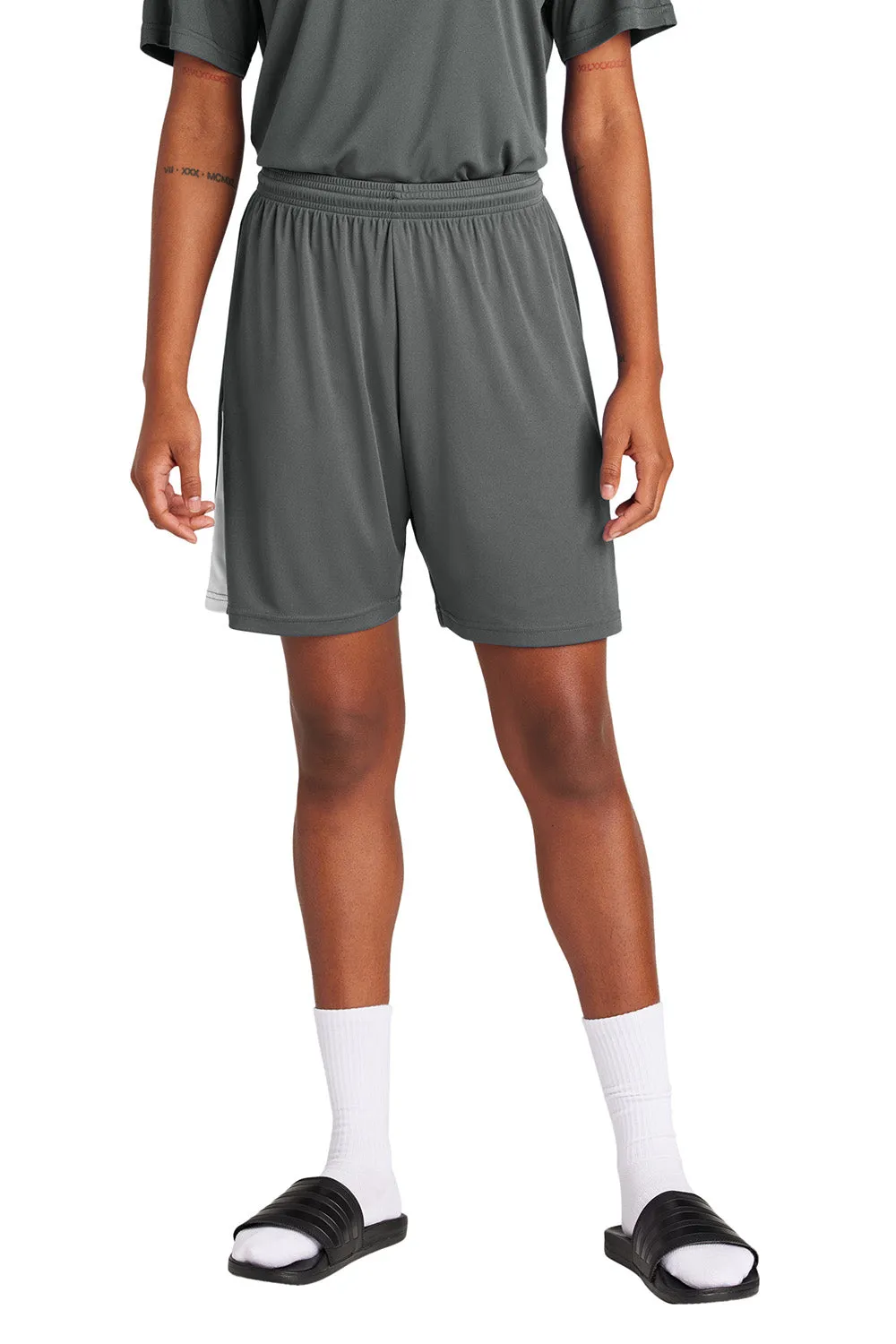 Sport-Tek Mens Moisture Wicking Competitor United Athletic Shorts - Iron Grey/White