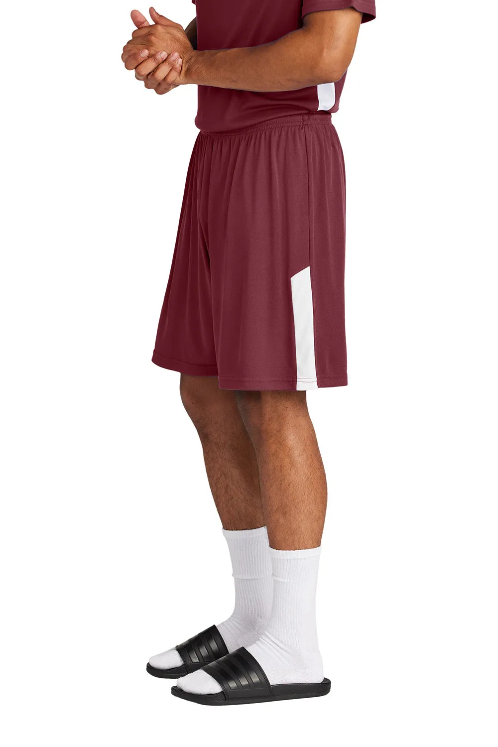 Sport-Tek Mens Moisture Wicking Competitor United Athletic Shorts - Maroon/White