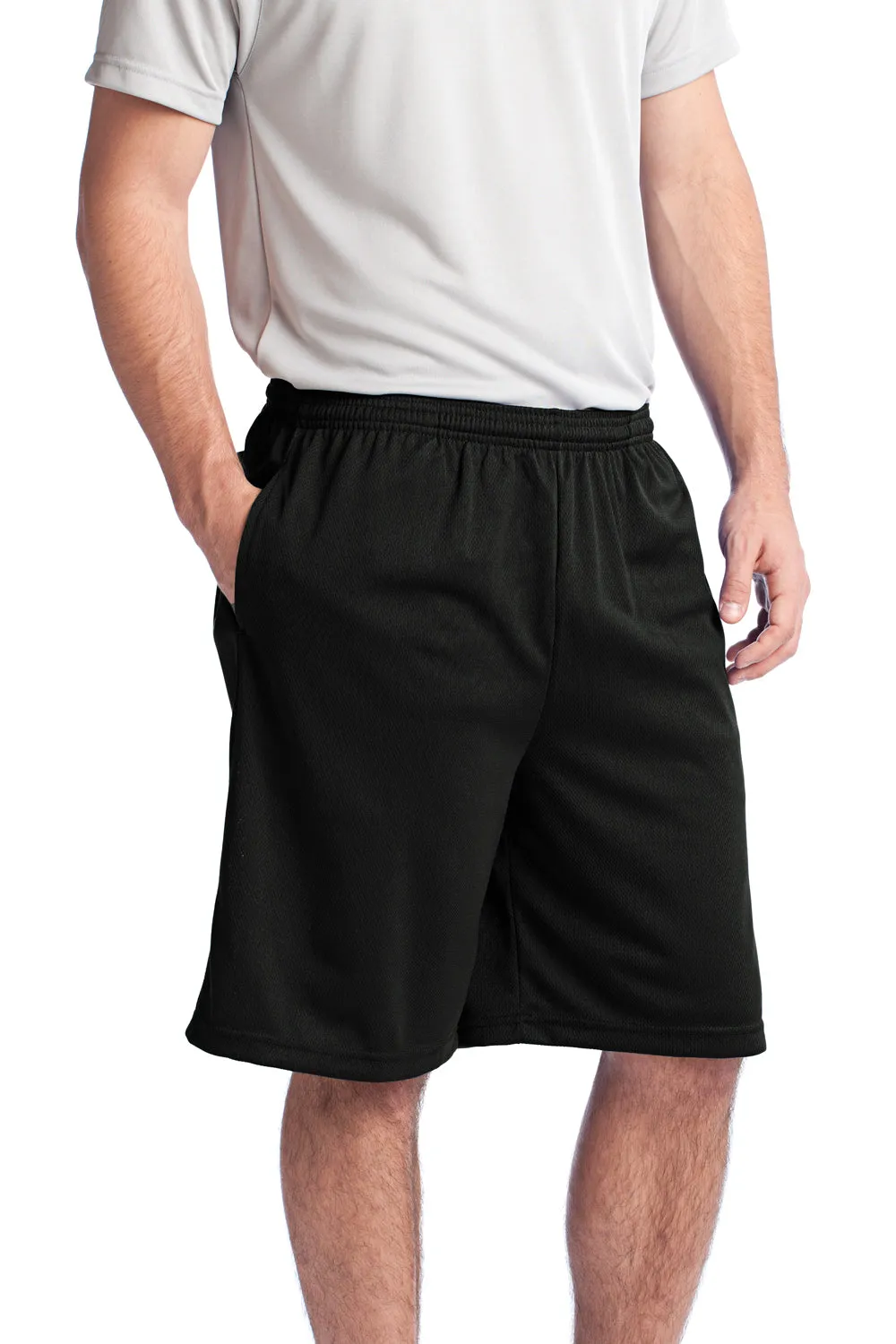 Sport-Tek Mens Moisture Wicking Tough Mesh Shorts w/ Pockets - Black