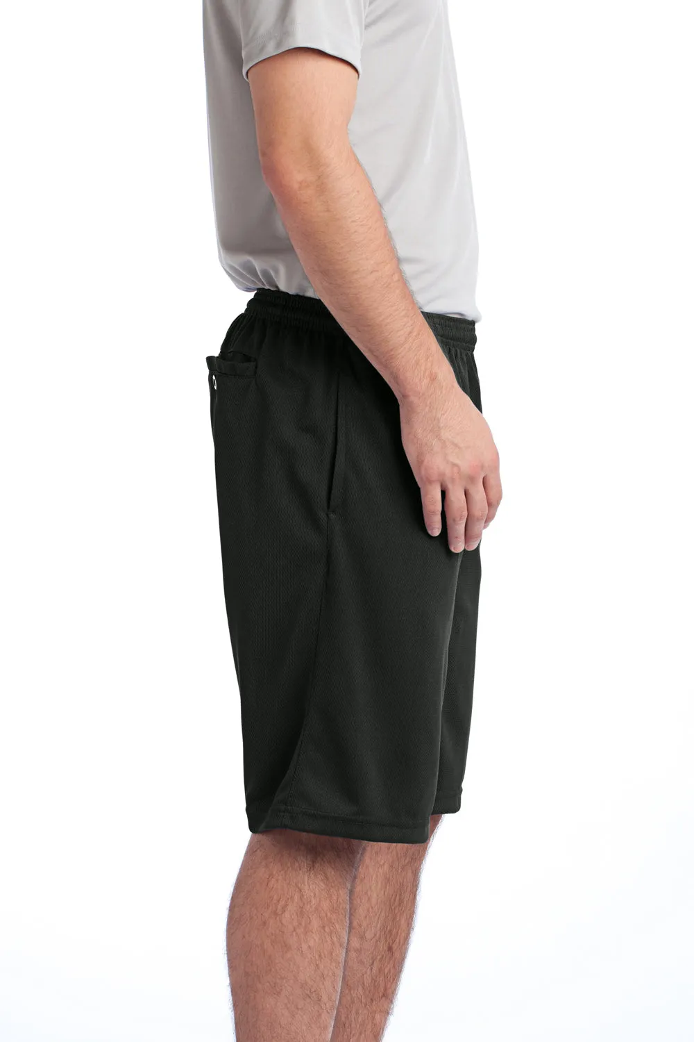 Sport-Tek Mens Moisture Wicking Tough Mesh Shorts w/ Pockets - Black