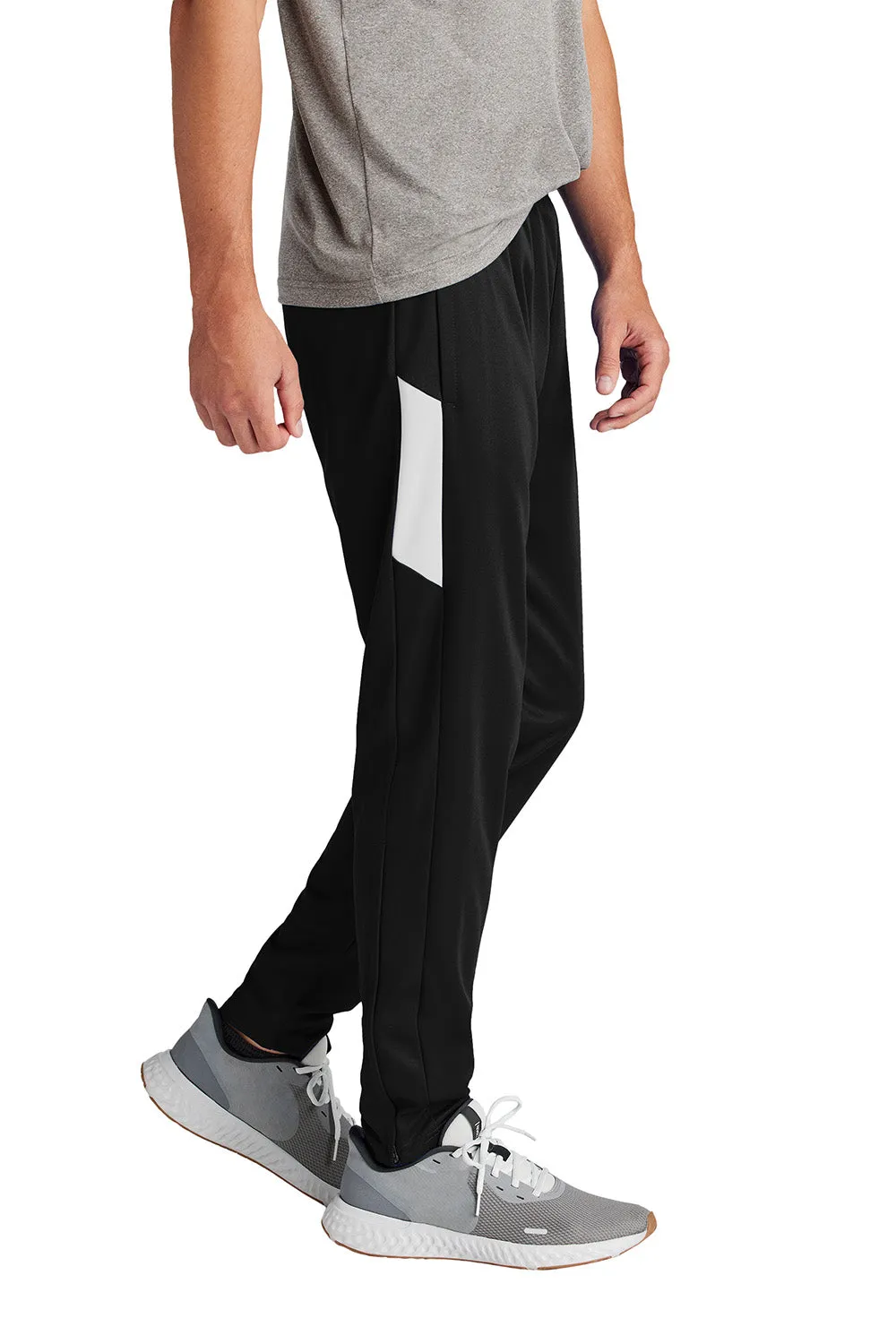 Sport-Tek Mens Moisture Wicking Travel Pants w/ Pockets - Black/White