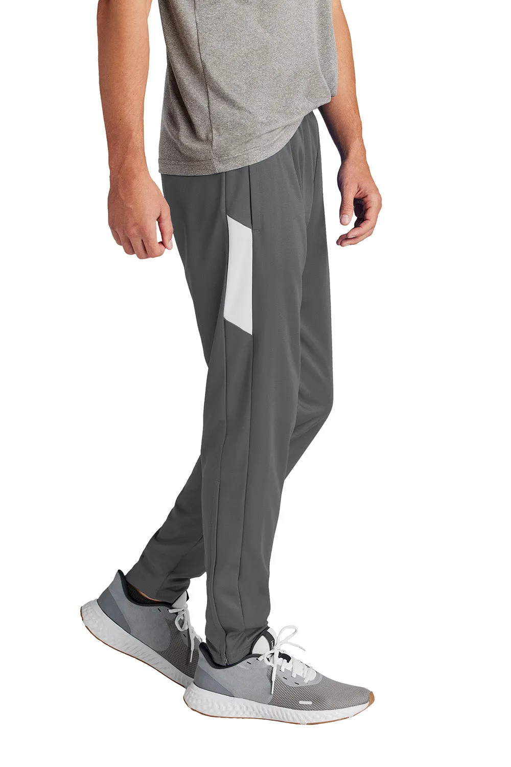 Sport-Tek Mens Moisture Wicking Travel Pants w/ Pockets - Iron Grey/White