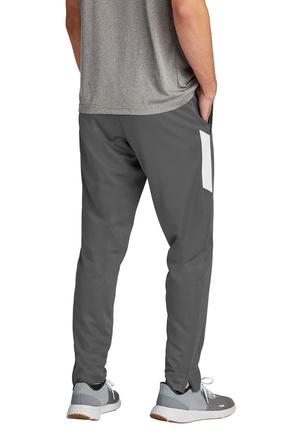Sport-Tek Mens Moisture Wicking Travel Pants w/ Pockets - Iron Grey/White