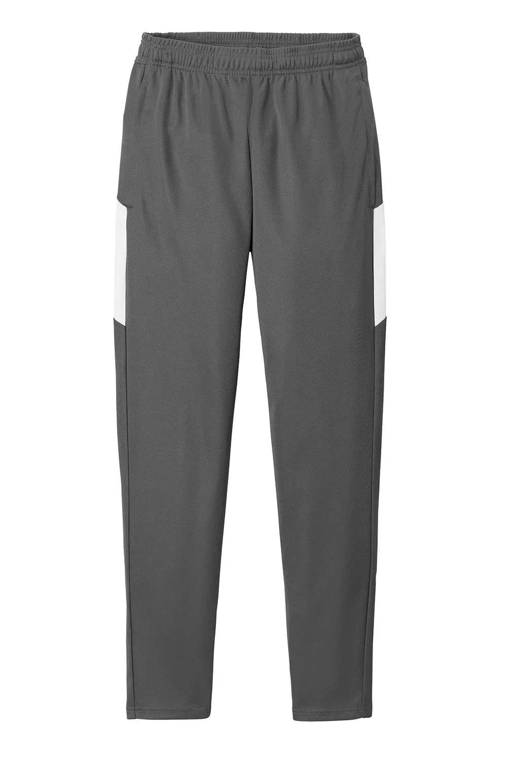 Sport-Tek Mens Moisture Wicking Travel Pants w/ Pockets - Iron Grey/White