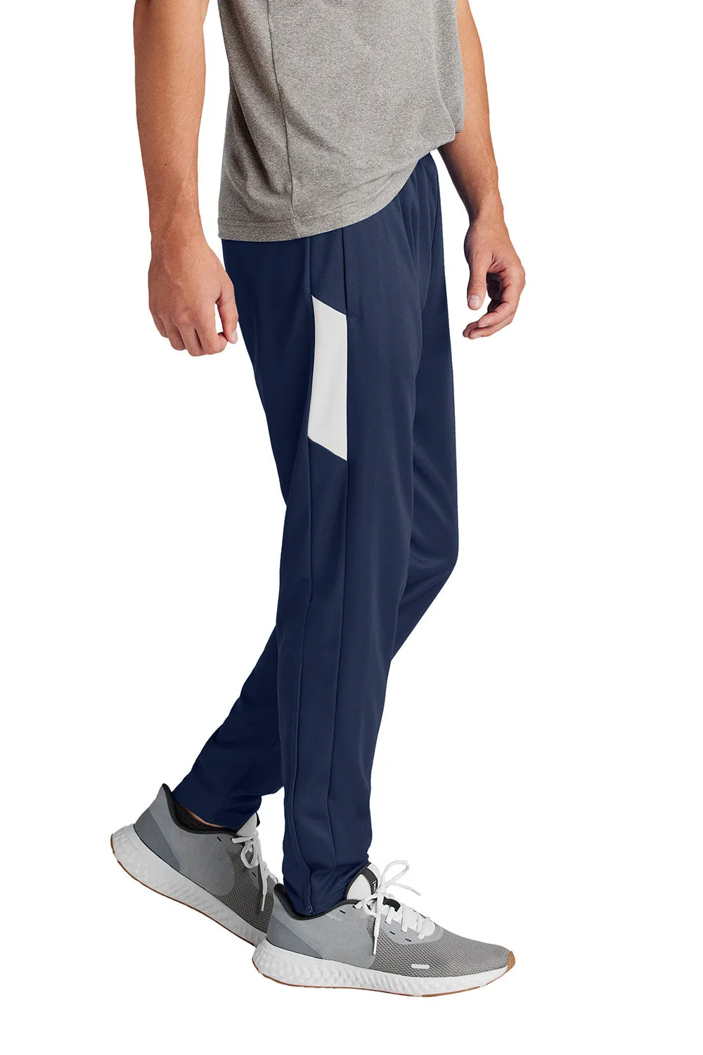 Sport-Tek Mens Moisture Wicking Travel Pants w/ Pockets - True Navy Blue/White