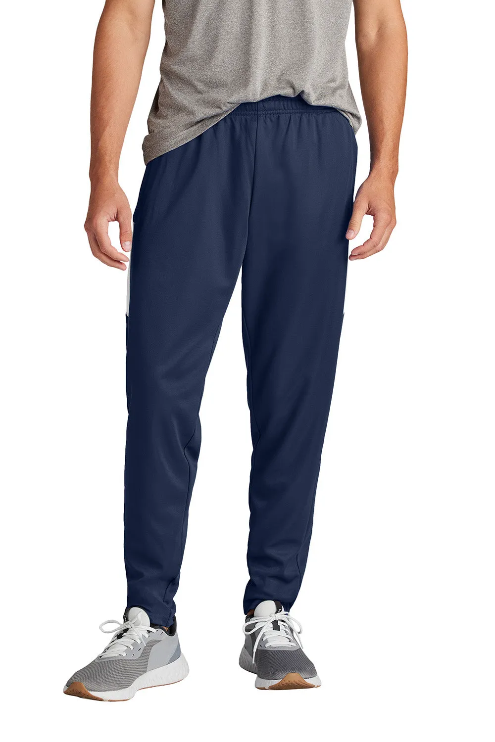 Sport-Tek Mens Moisture Wicking Travel Pants w/ Pockets - True Navy Blue/White