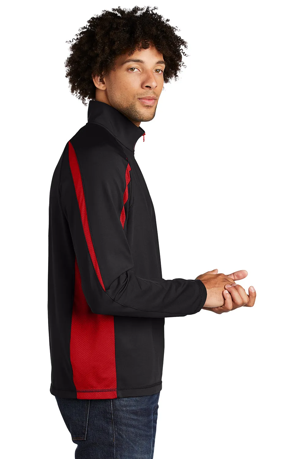 Sport-Tek Mens Sport-Wick Moisture Wicking 1/4 Zip Sweatshirt - Black/True Red