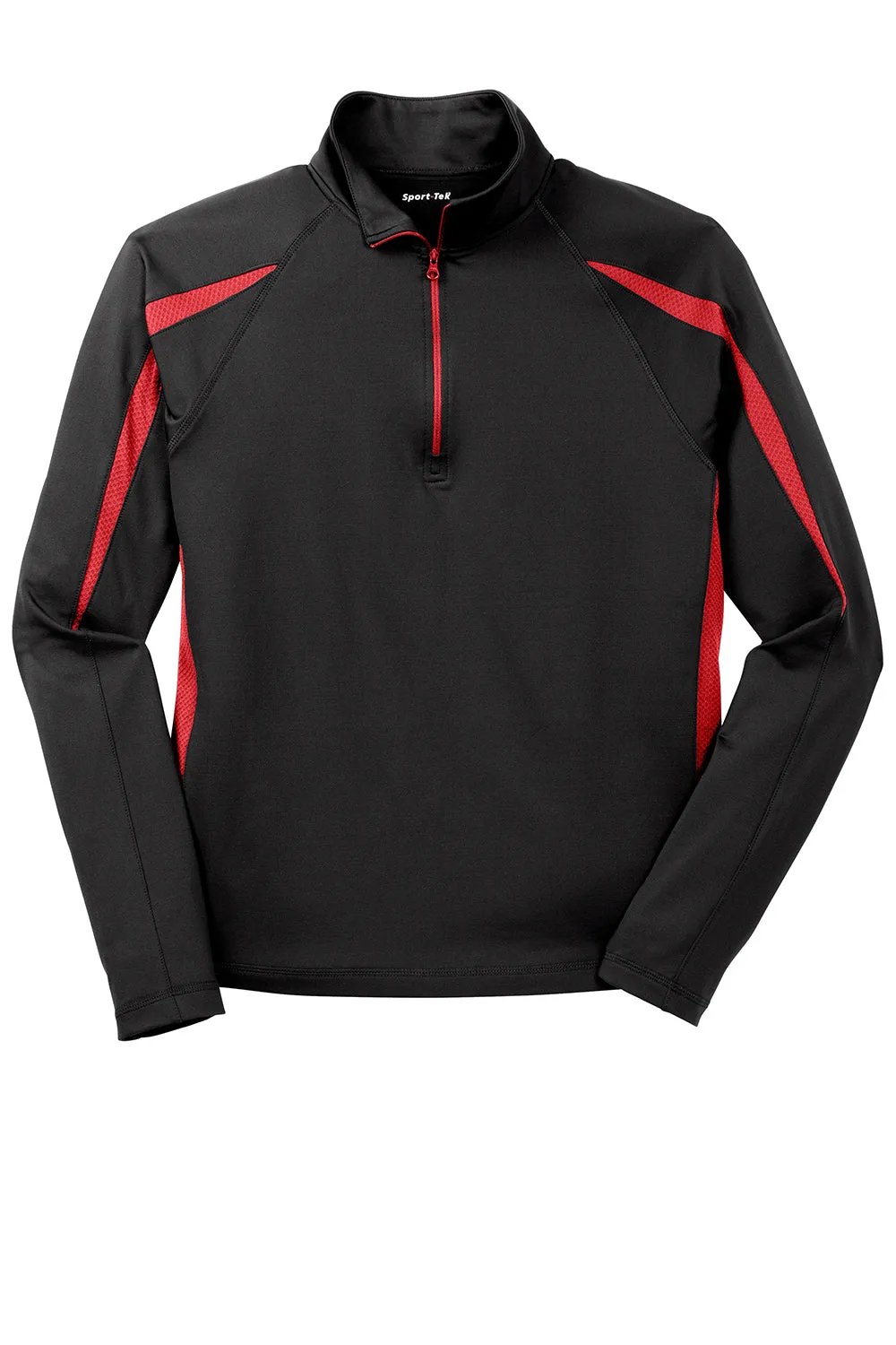 Sport-Tek Mens Sport-Wick Moisture Wicking 1/4 Zip Sweatshirt - Black/True Red