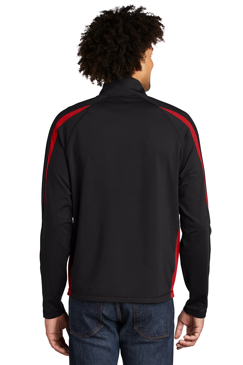 Sport-Tek Mens Sport-Wick Moisture Wicking 1/4 Zip Sweatshirt - Black/True Red