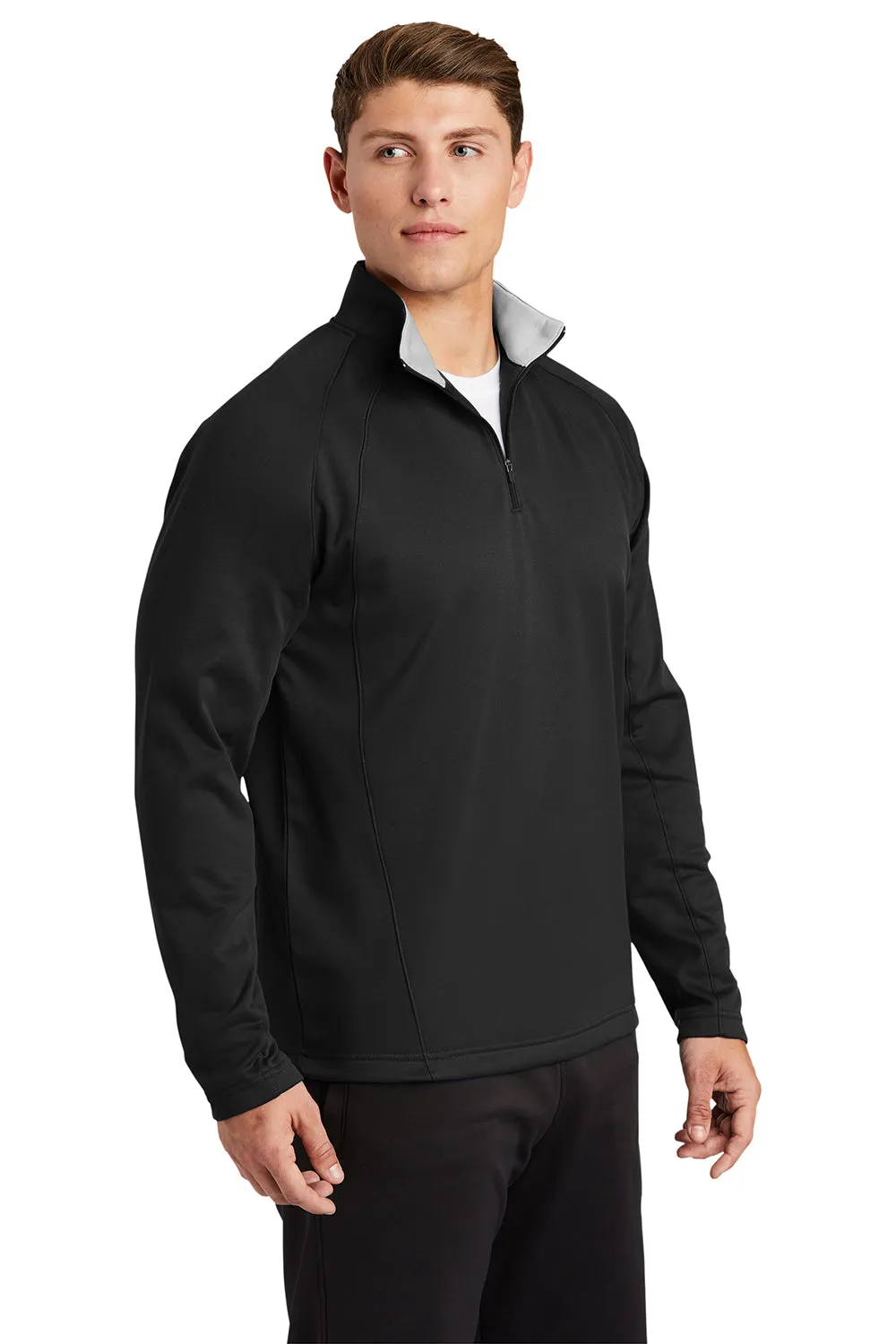 Sport-Tek Mens Sport-Wick Moisture Wicking Fleece 1/4 Zip Sweatshirt - Black/Silver Grey
