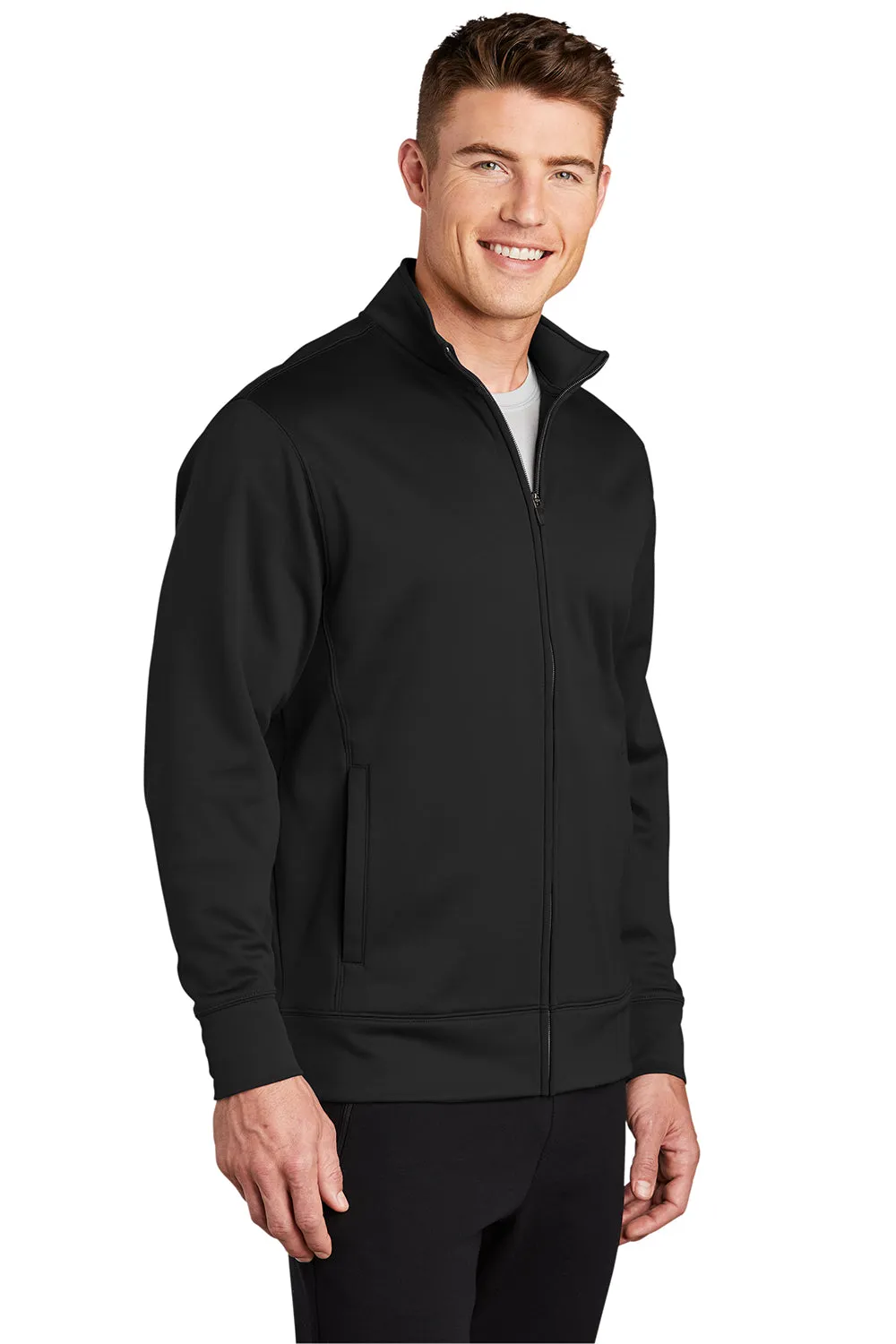 Sport-Tek Mens Sport-Wick Moisture Wicking Fleece Full Zip Sweatshirt w/ Pockets - Black