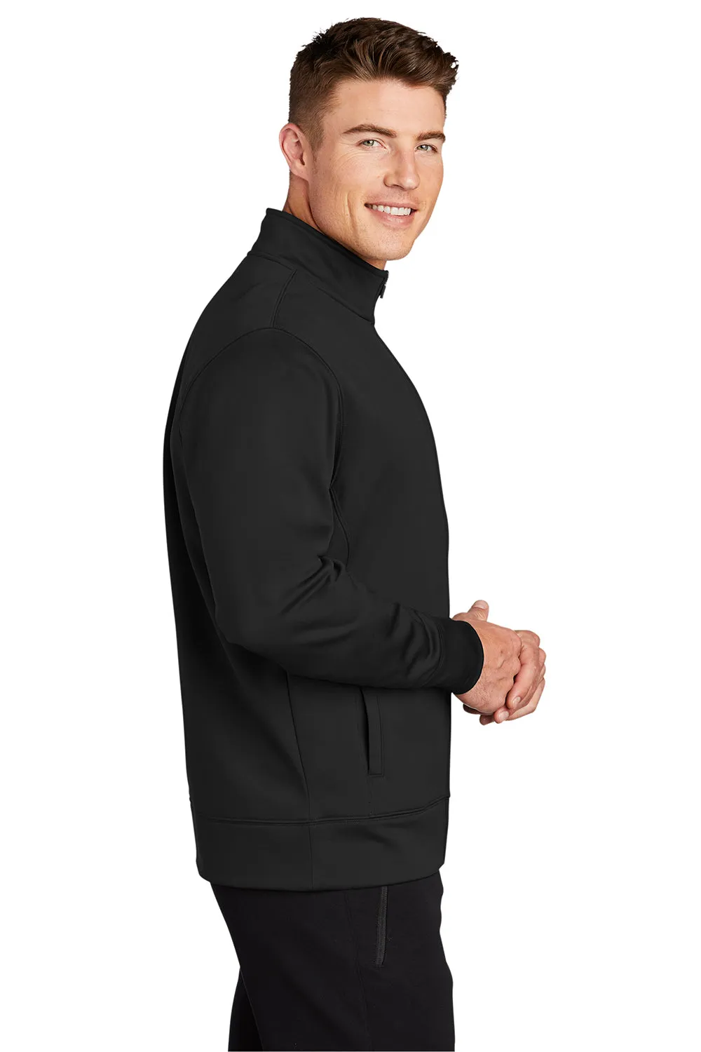 Sport-Tek Mens Sport-Wick Moisture Wicking Fleece Full Zip Sweatshirt w/ Pockets - Black