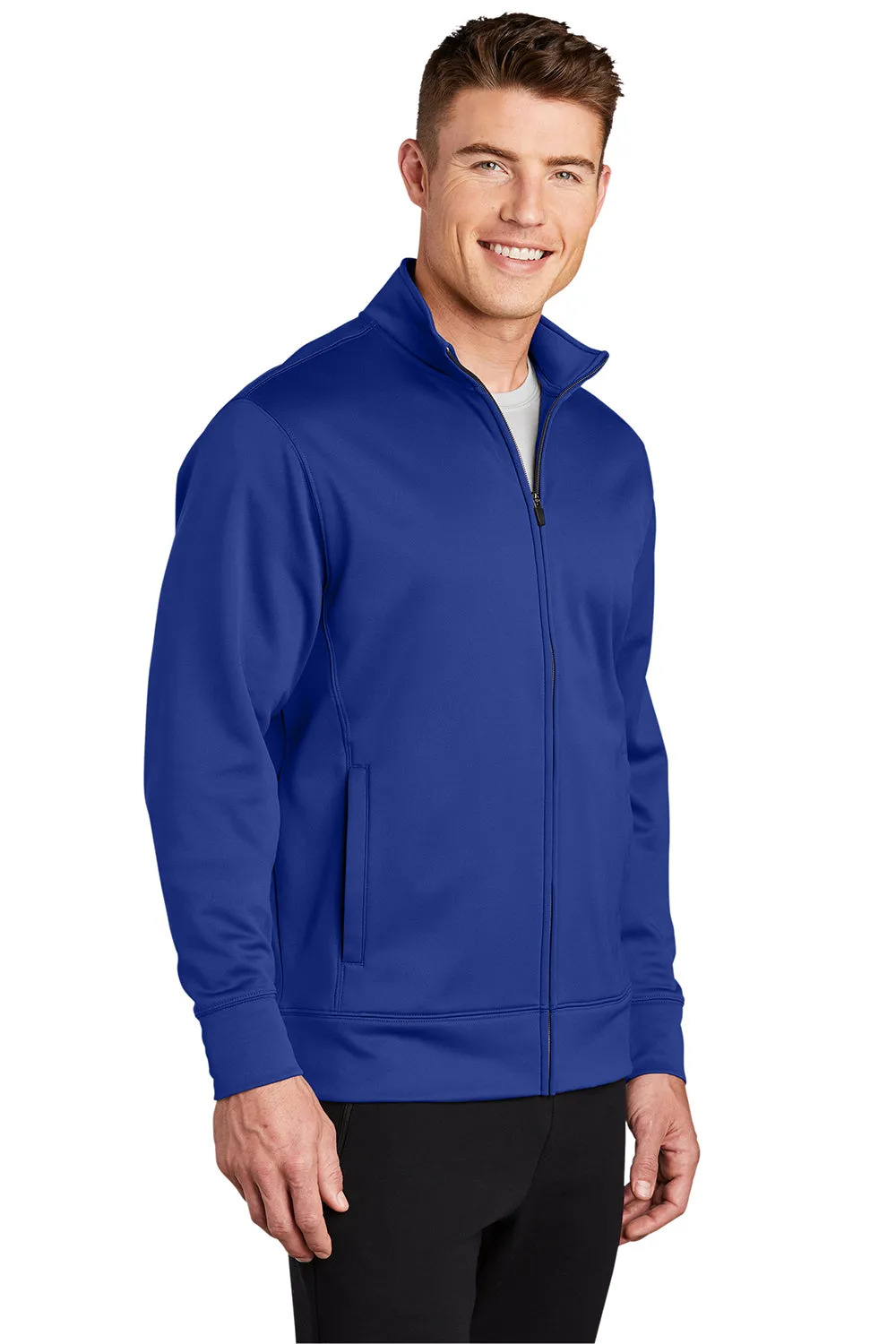 Sport-Tek Mens Sport-Wick Moisture Wicking Fleece Full Zip Sweatshirt w/ Pockets - True Royal Blue