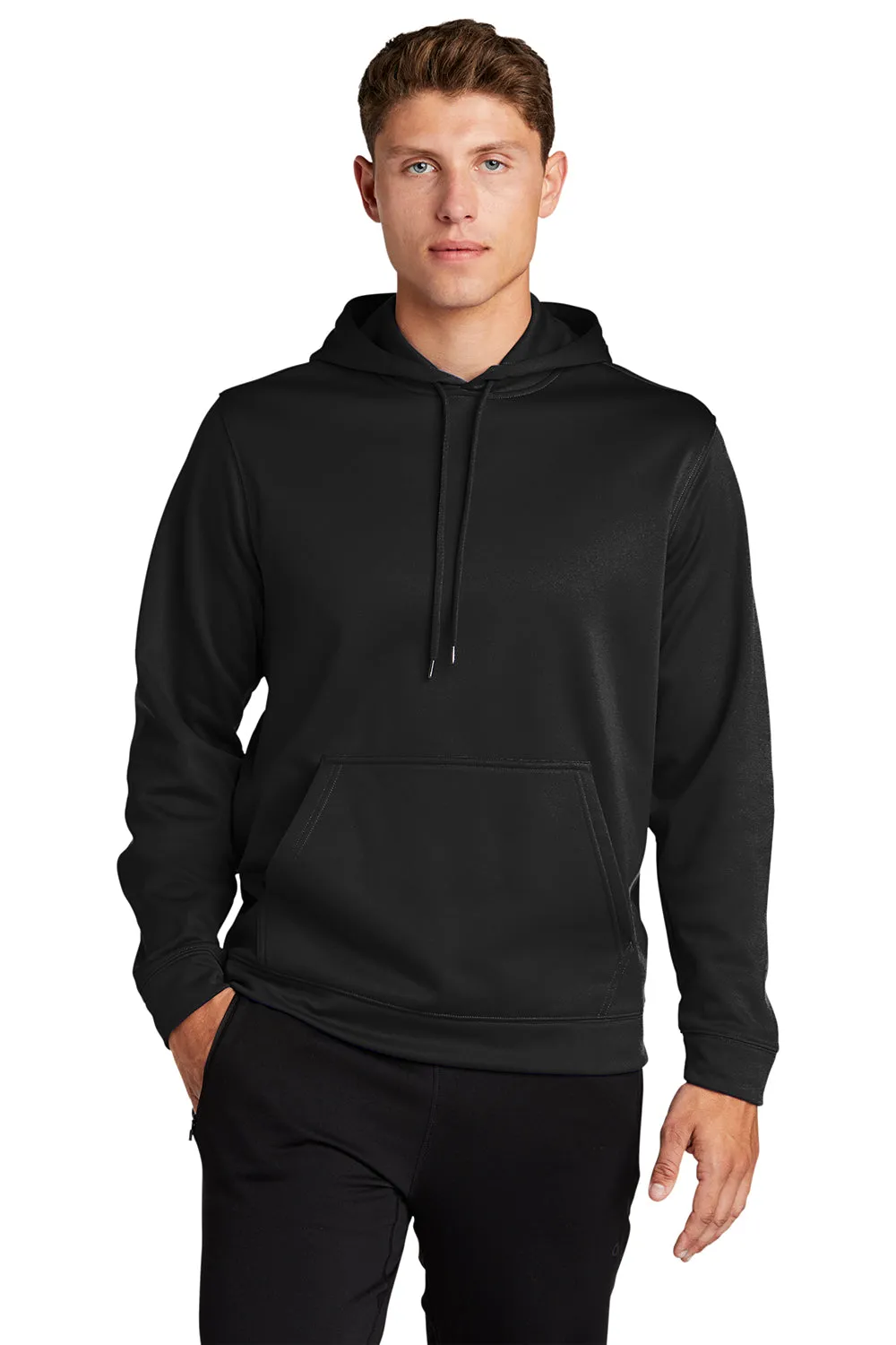 Sport-Tek Mens Sport-Wick Moisture Wicking Fleece Hooded Sweatshirt Hoodie w/ Pouch Pocket - Black