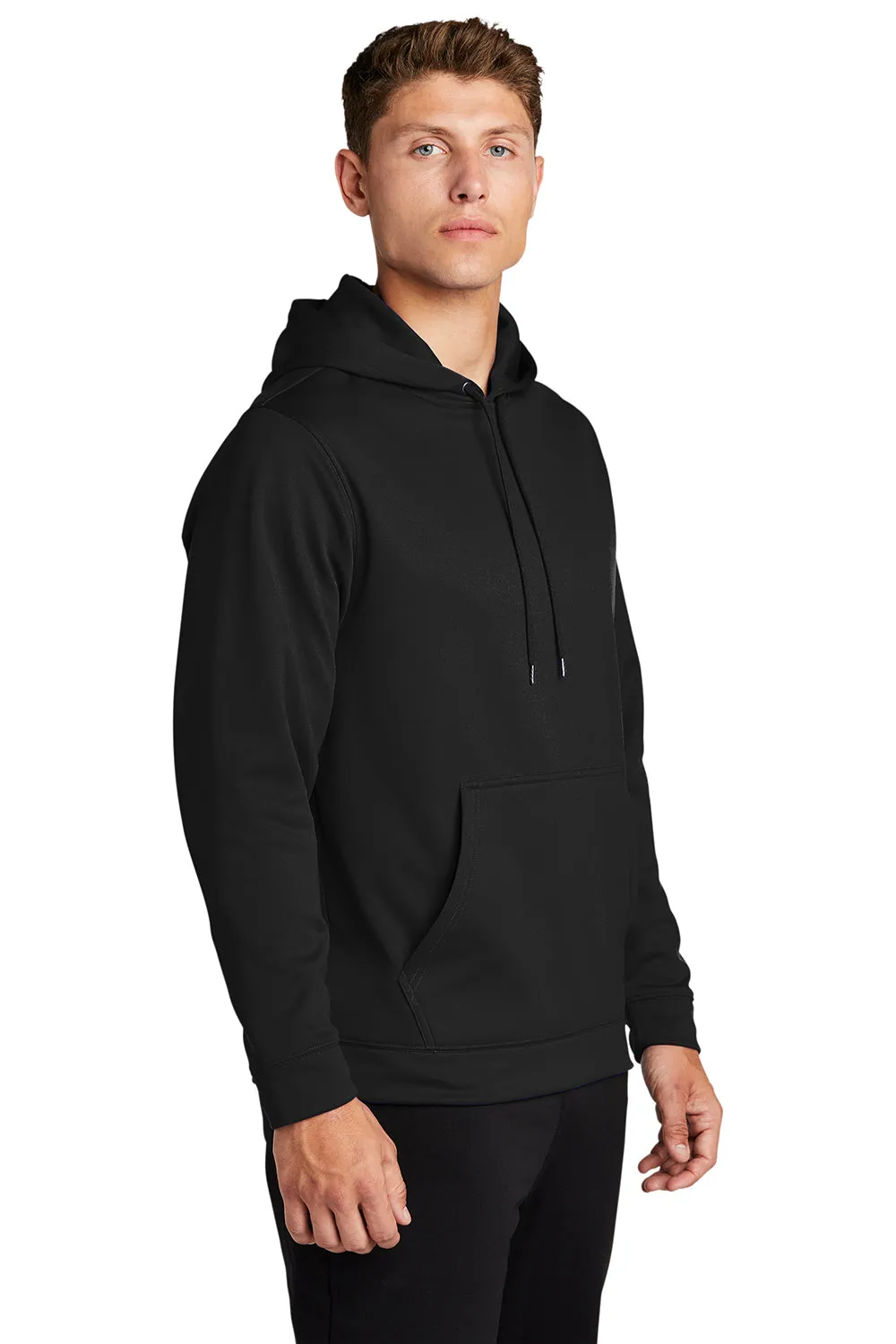 Sport-Tek Mens Sport-Wick Moisture Wicking Fleece Hooded Sweatshirt Hoodie w/ Pouch Pocket - Black