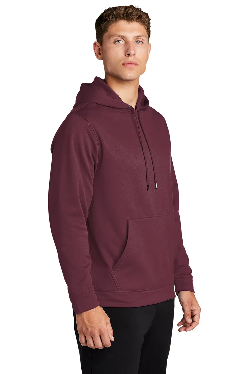 Sport-Tek Mens Sport-Wick Moisture Wicking Fleece Hooded Sweatshirt Hoodie w/ Pouch Pocket - Maroon