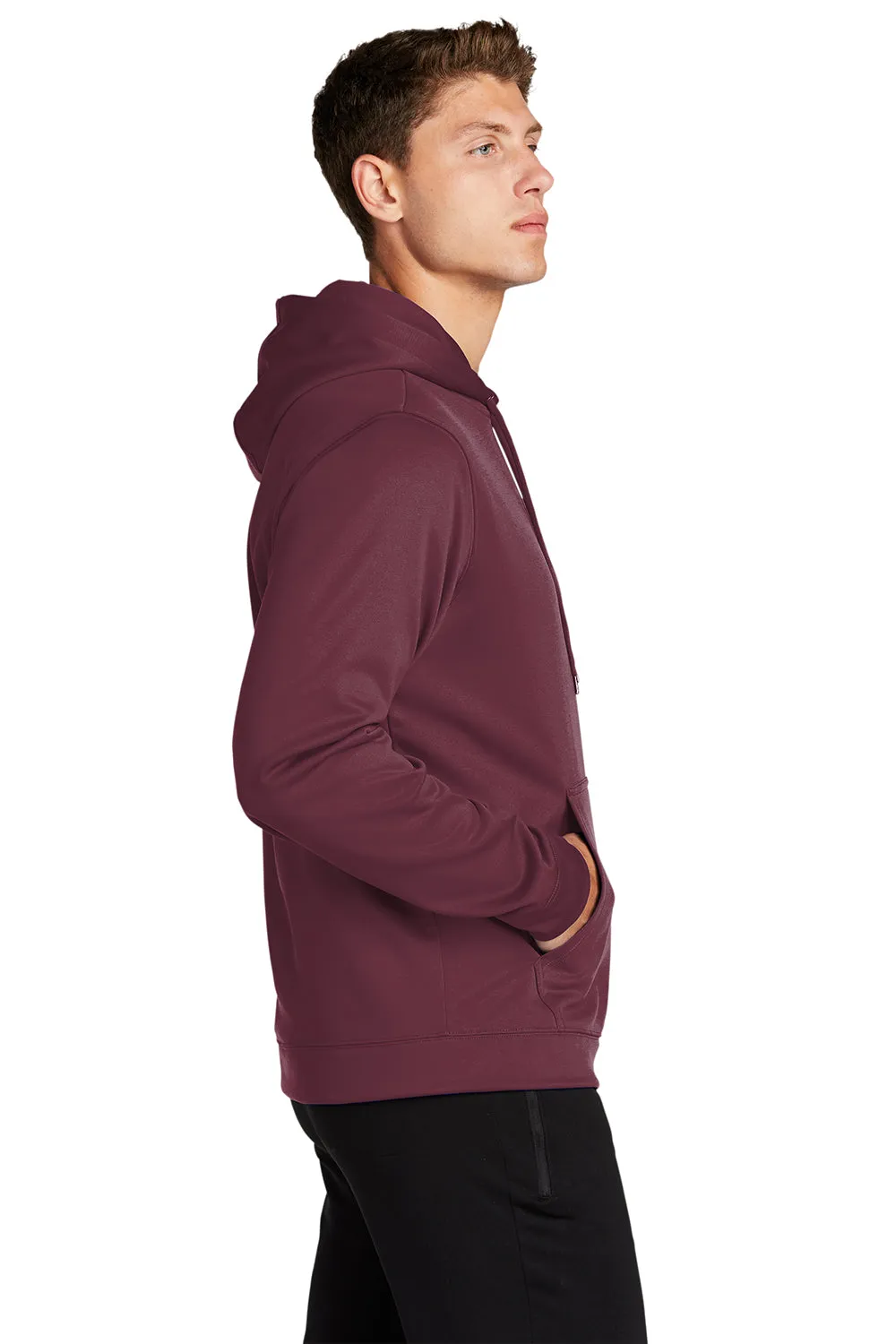 Sport-Tek Mens Sport-Wick Moisture Wicking Fleece Hooded Sweatshirt Hoodie w/ Pouch Pocket - Maroon