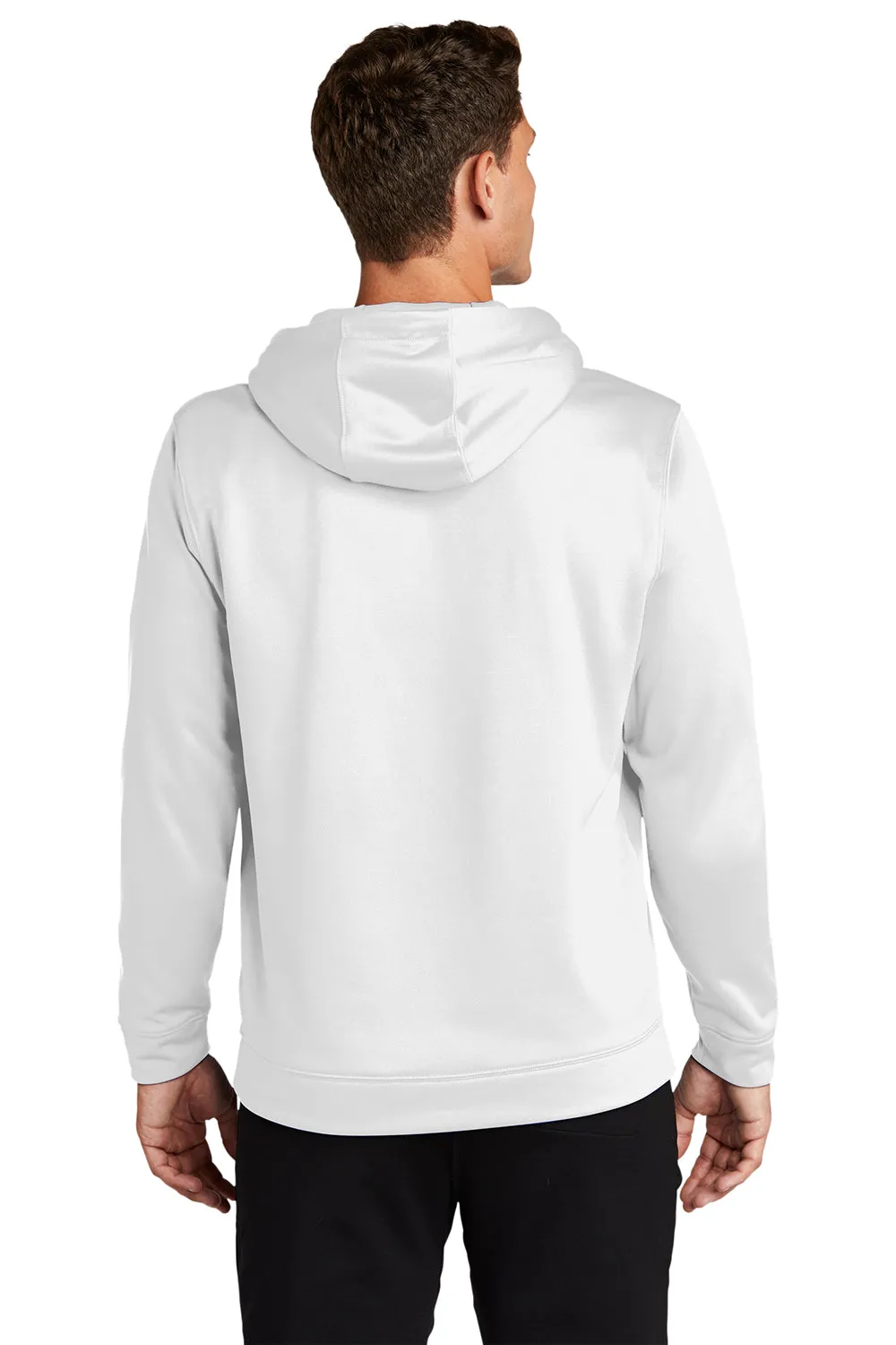 Sport-Tek Mens Sport-Wick Moisture Wicking Fleece Hooded Sweatshirt Hoodie w/ Pouch Pocket - White