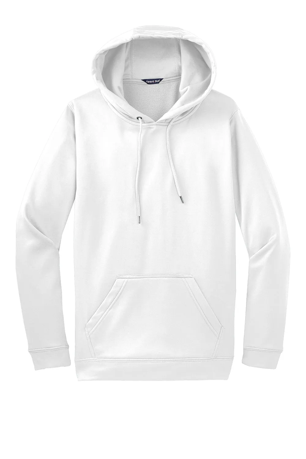 Sport-Tek Mens Sport-Wick Moisture Wicking Fleece Hooded Sweatshirt Hoodie w/ Pouch Pocket - White