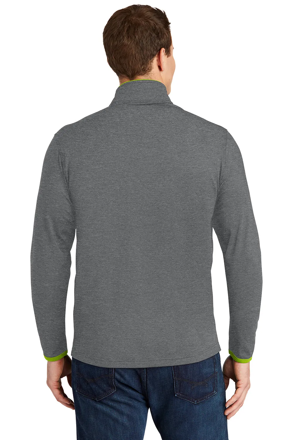 Sport-Tek Mens Sport-Wick Moisture Wicking Full Zip Jacket - Heather Charcoal Grey/Charge Green