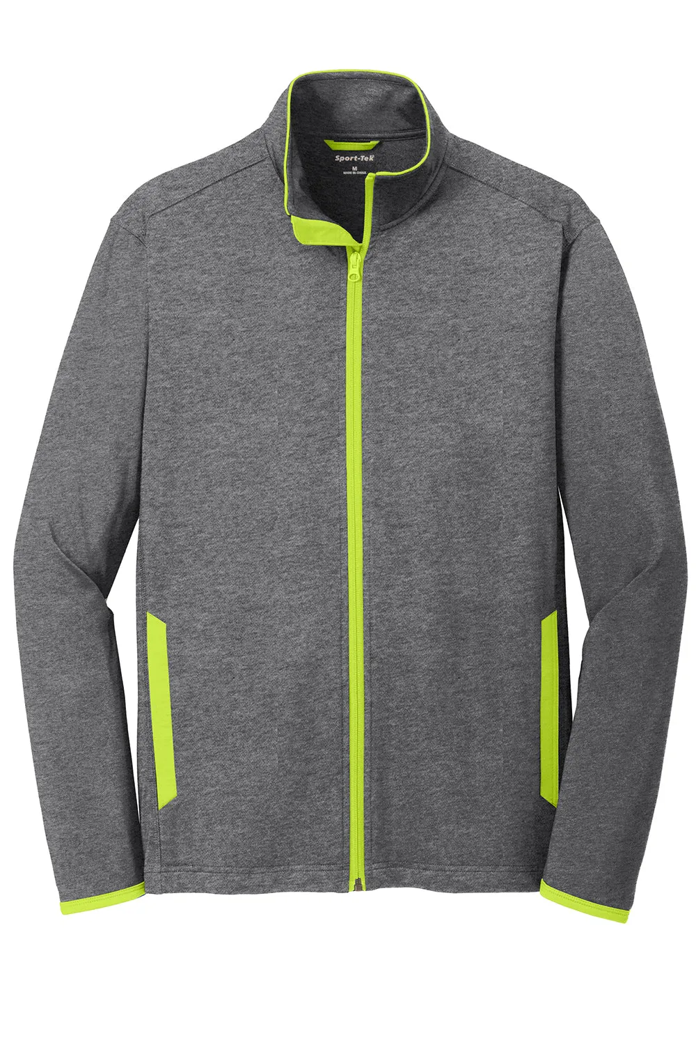 Sport-Tek Mens Sport-Wick Moisture Wicking Full Zip Jacket - Heather Charcoal Grey/Charge Green