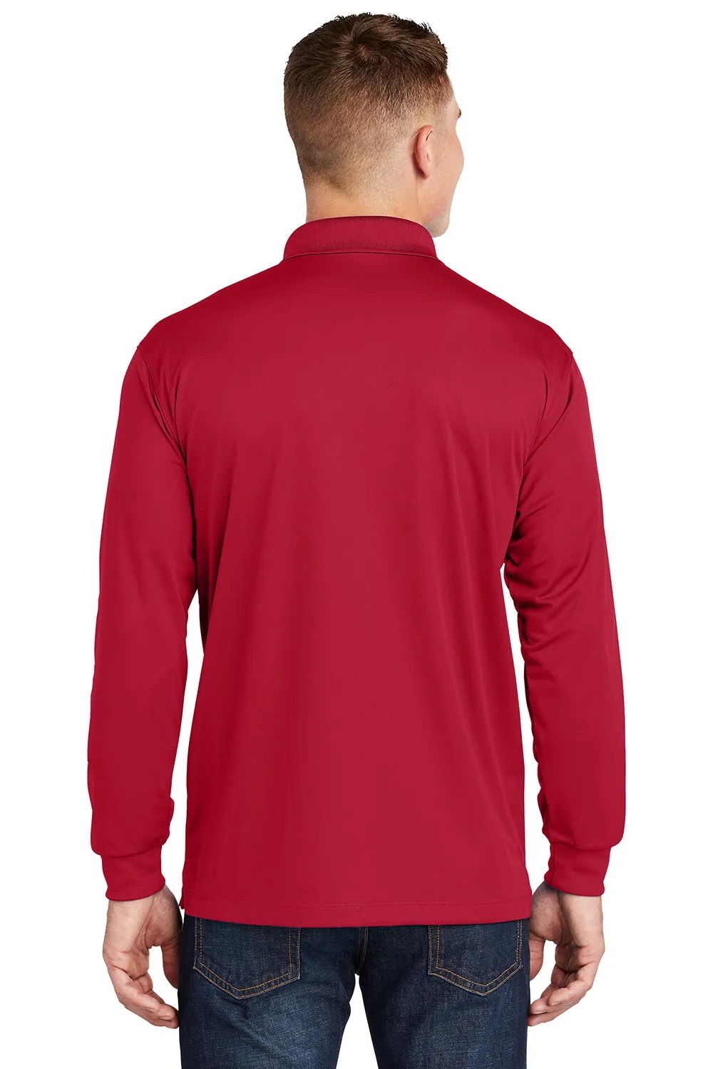 Sport-Tek Mens Sport-Wick Moisture Wicking Long Sleeve Polo Shirt - Deep Red