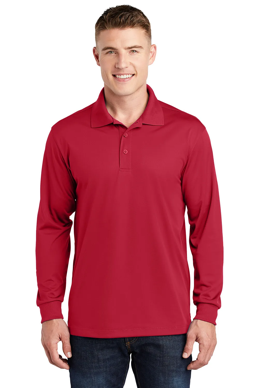 Sport-Tek Mens Sport-Wick Moisture Wicking Long Sleeve Polo Shirt - Deep Red