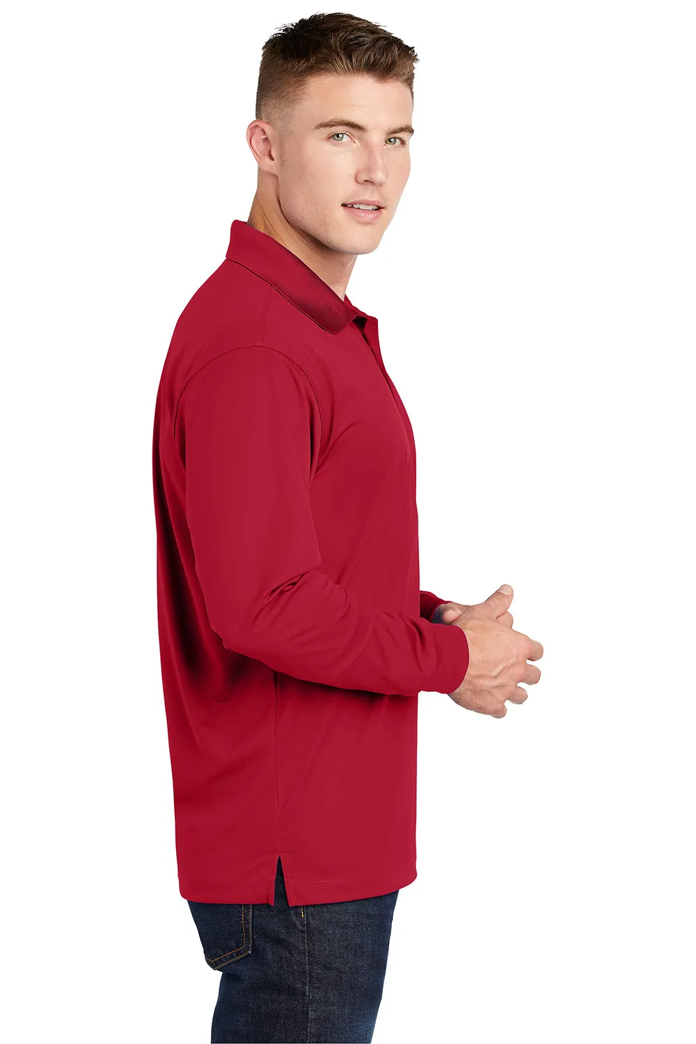 Sport-Tek Mens Sport-Wick Moisture Wicking Long Sleeve Polo Shirt - Deep Red