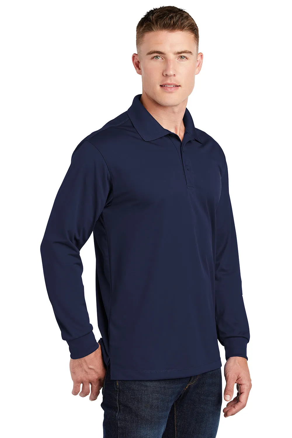 Sport-Tek Mens Sport-Wick Moisture Wicking Long Sleeve Polo Shirt - True Navy Blue