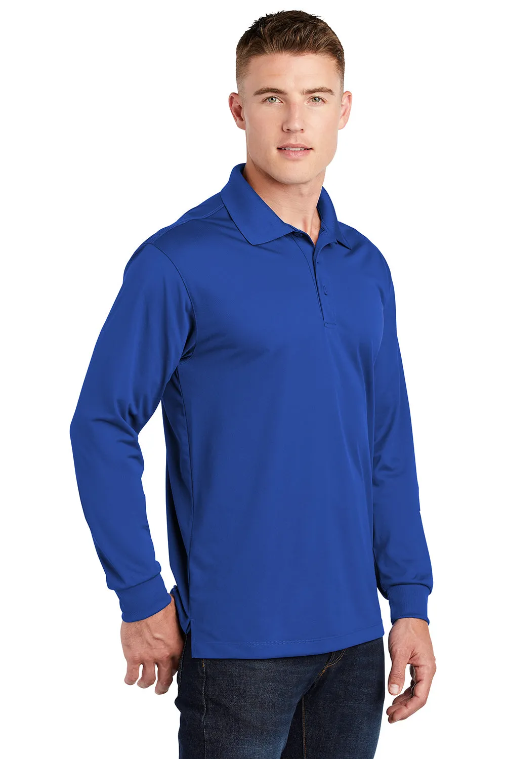 Sport-Tek Mens Sport-Wick Moisture Wicking Long Sleeve Polo Shirt - True Royal Blue