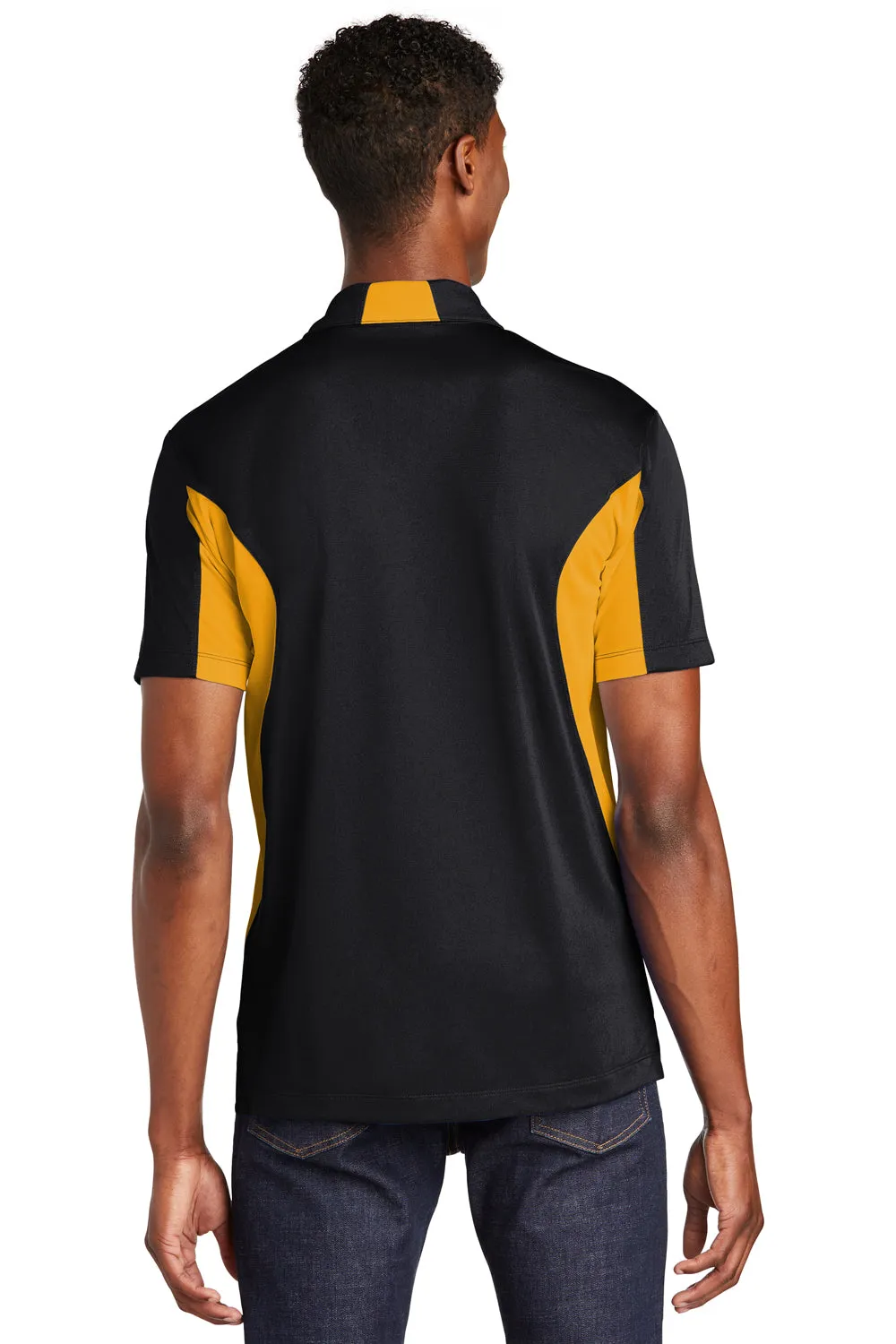 Sport-Tek Mens Sport-Wick Moisture Wicking Short Sleeve Polo Shirt - Black/Gold