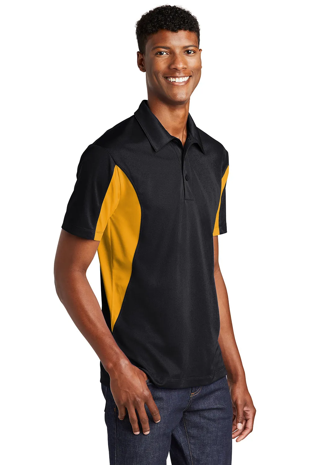 Sport-Tek Mens Sport-Wick Moisture Wicking Short Sleeve Polo Shirt - Black/Gold