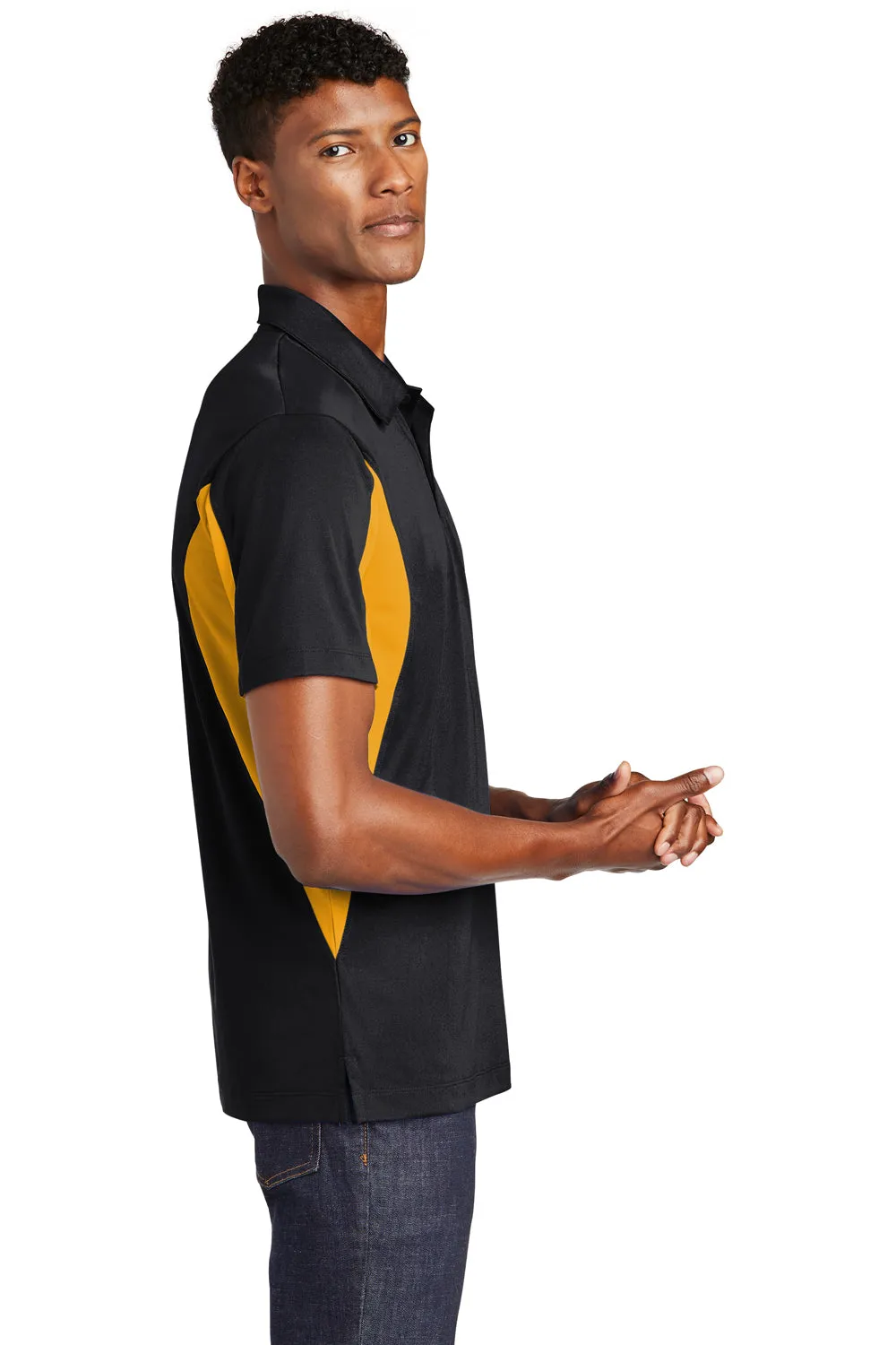 Sport-Tek Mens Sport-Wick Moisture Wicking Short Sleeve Polo Shirt - Black/Gold