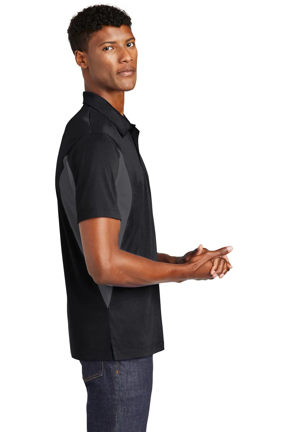 Sport-Tek Mens Sport-Wick Moisture Wicking Short Sleeve Polo Shirt - Black/Iron Grey