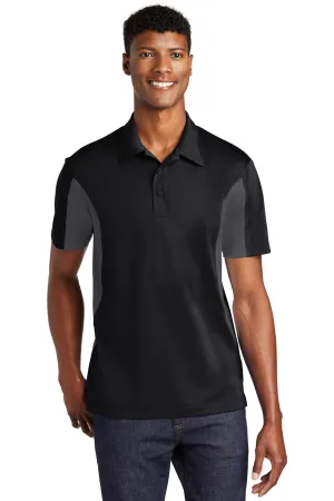 Sport-Tek Mens Sport-Wick Moisture Wicking Short Sleeve Polo Shirt - Black/Iron Grey