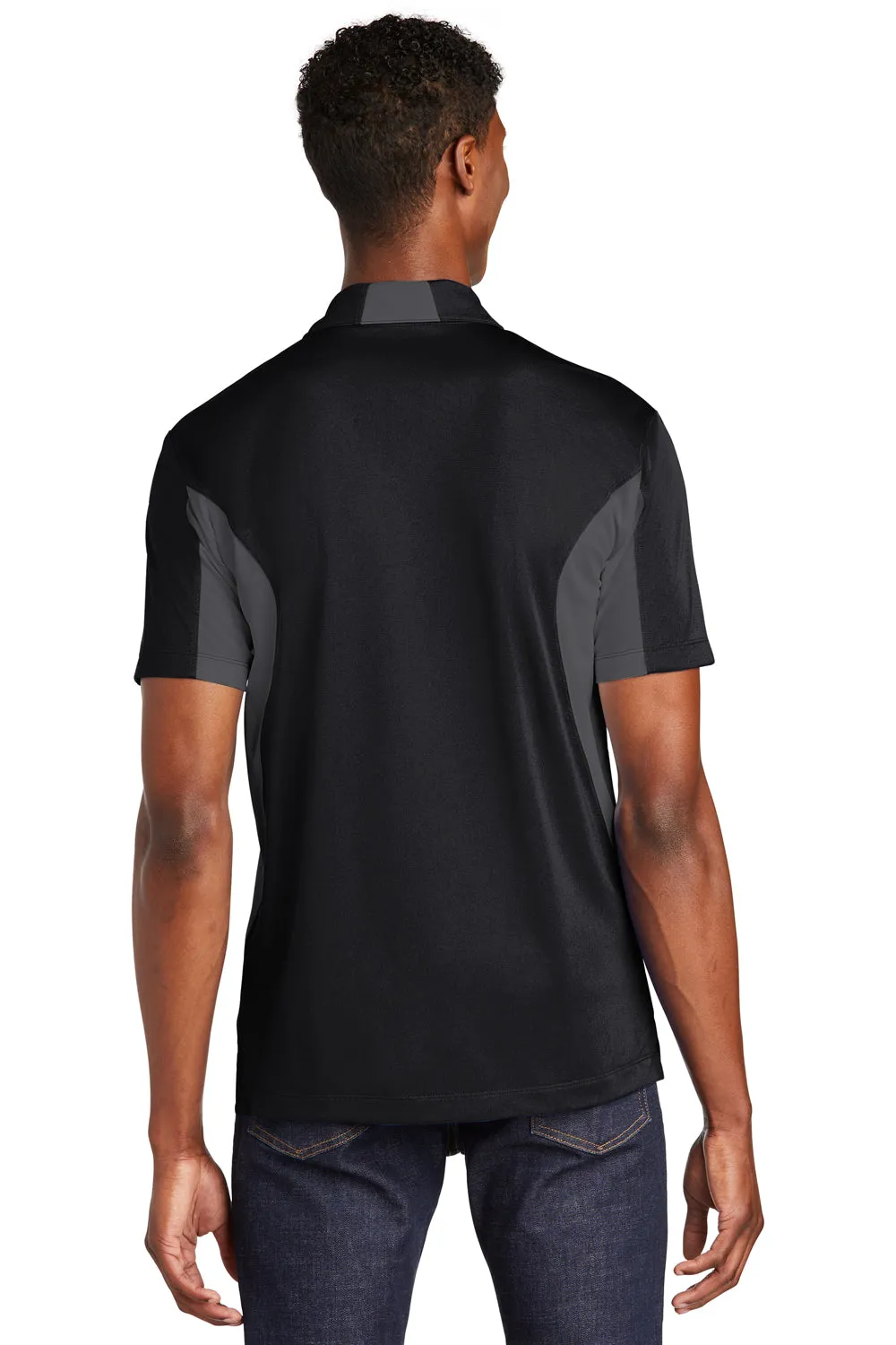 Sport-Tek Mens Sport-Wick Moisture Wicking Short Sleeve Polo Shirt - Black/Iron Grey