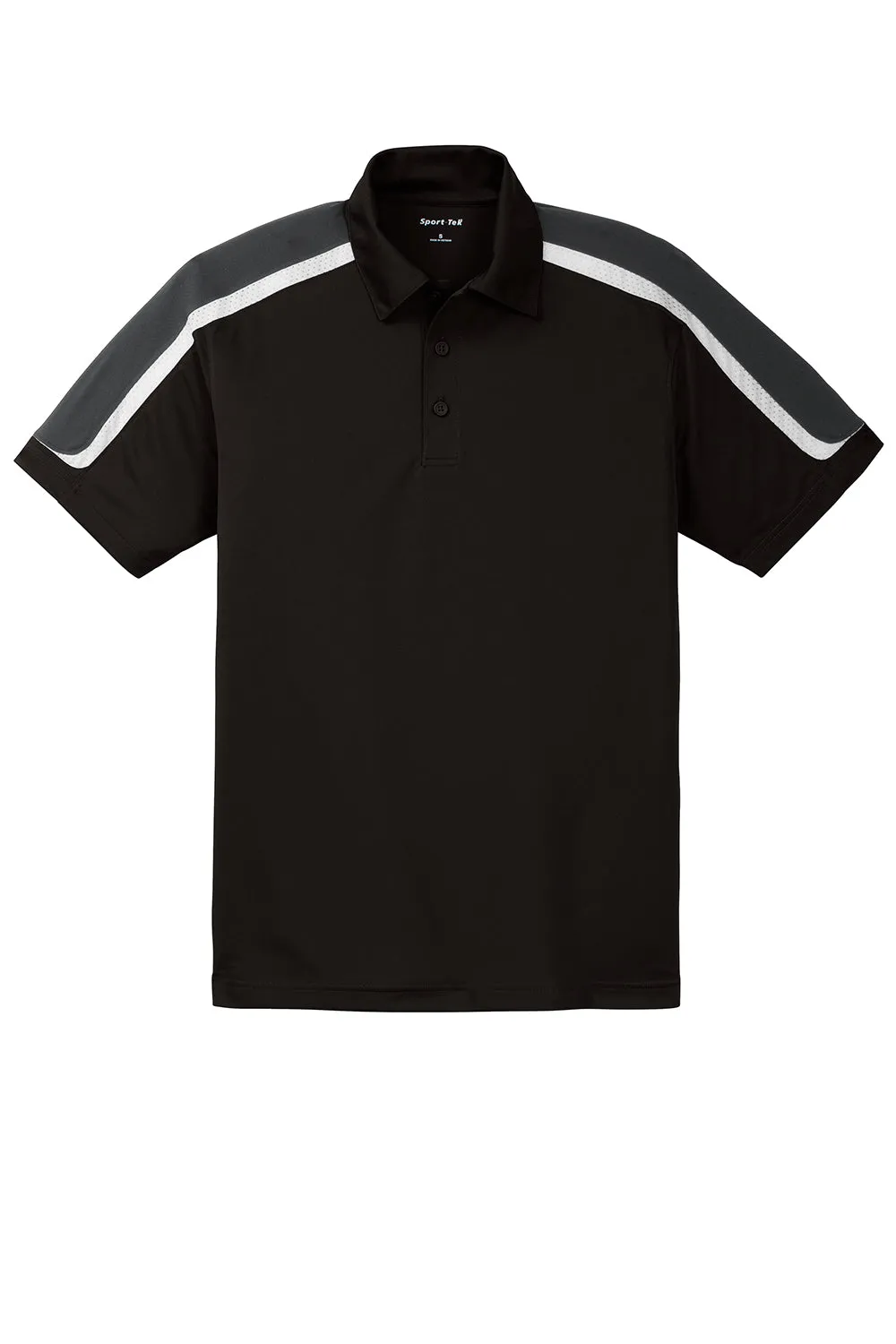 Sport-Tek Mens Sport-Wick Moisture Wicking Short Sleeve Polo Shirt - Black/Iron Grey/White