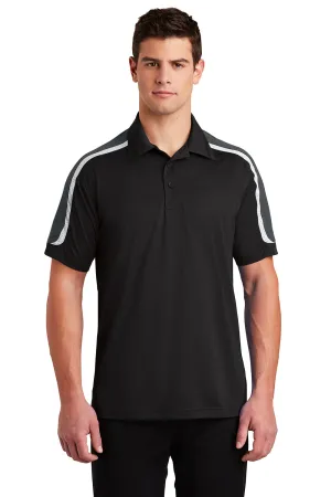 Sport-Tek Mens Sport-Wick Moisture Wicking Short Sleeve Polo Shirt - Black/Iron Grey/White