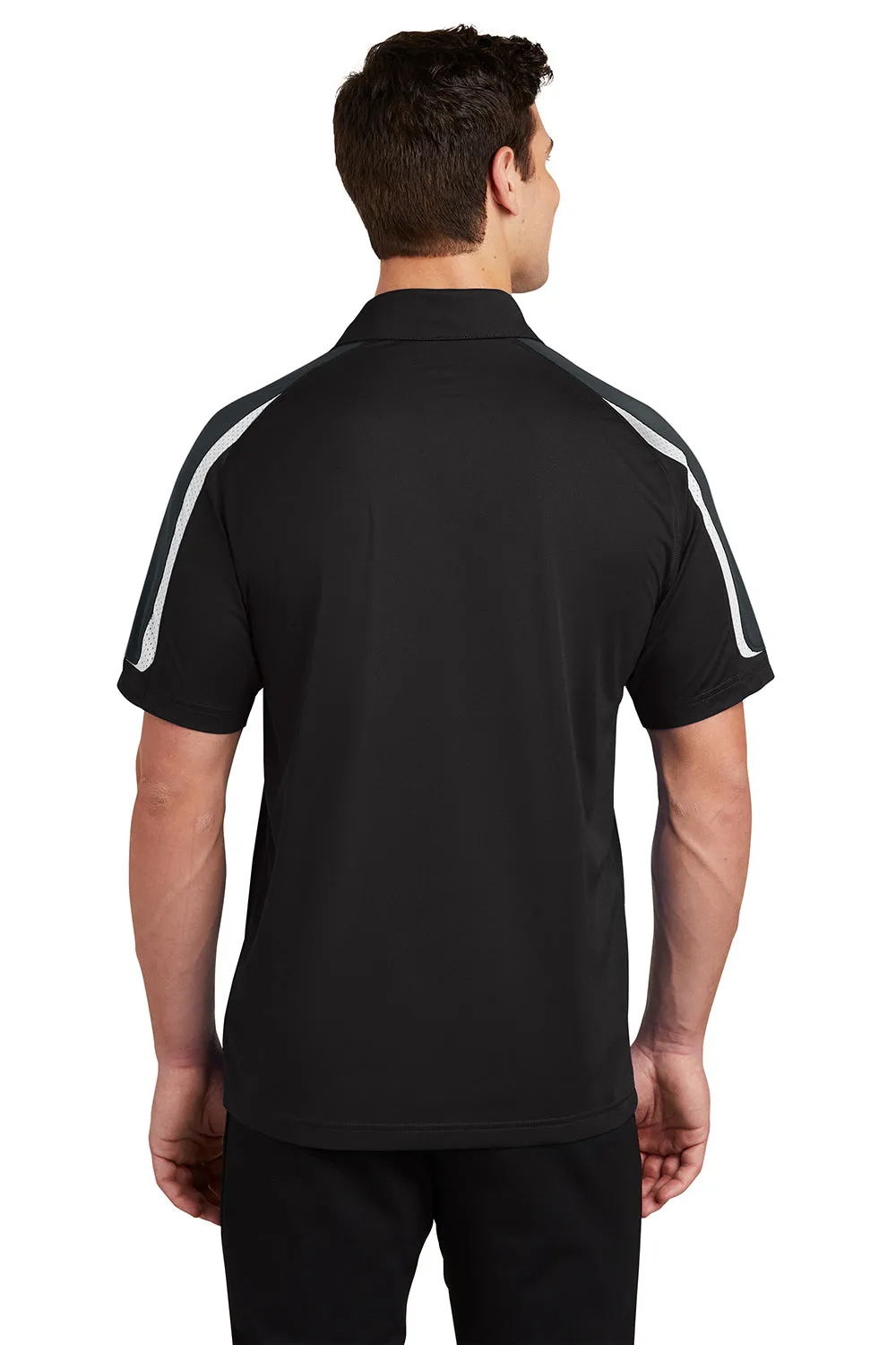 Sport-Tek Mens Sport-Wick Moisture Wicking Short Sleeve Polo Shirt - Black/Iron Grey/White