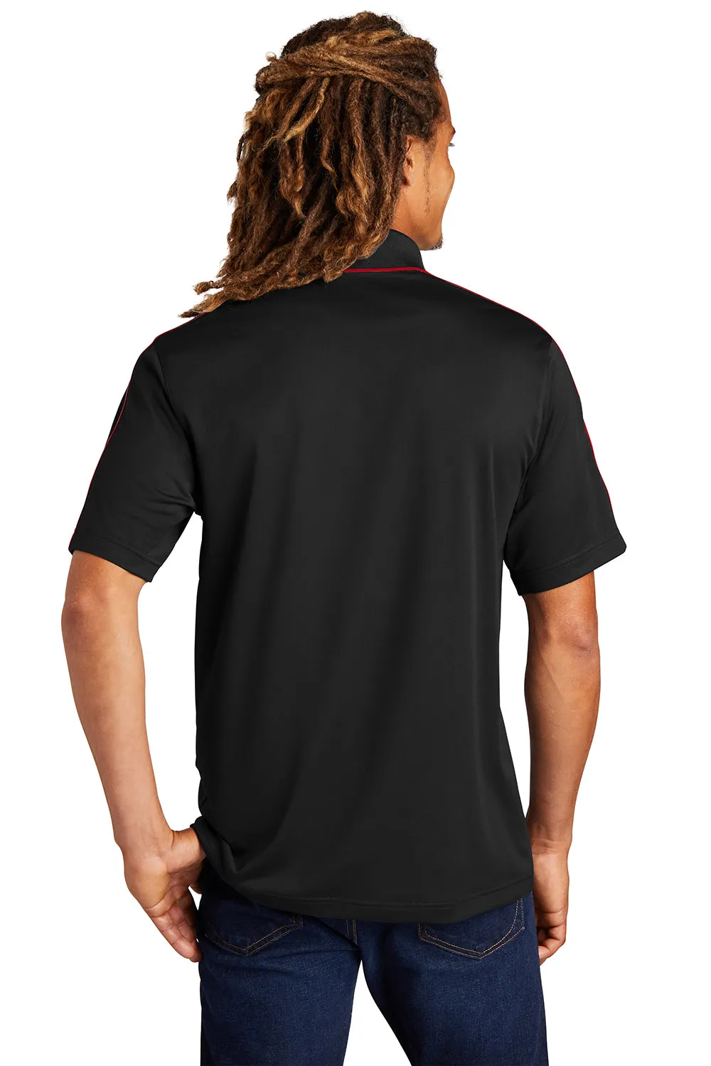 Sport-Tek Mens Sport-Wick Moisture Wicking Short Sleeve Polo Shirt - Black/True Red