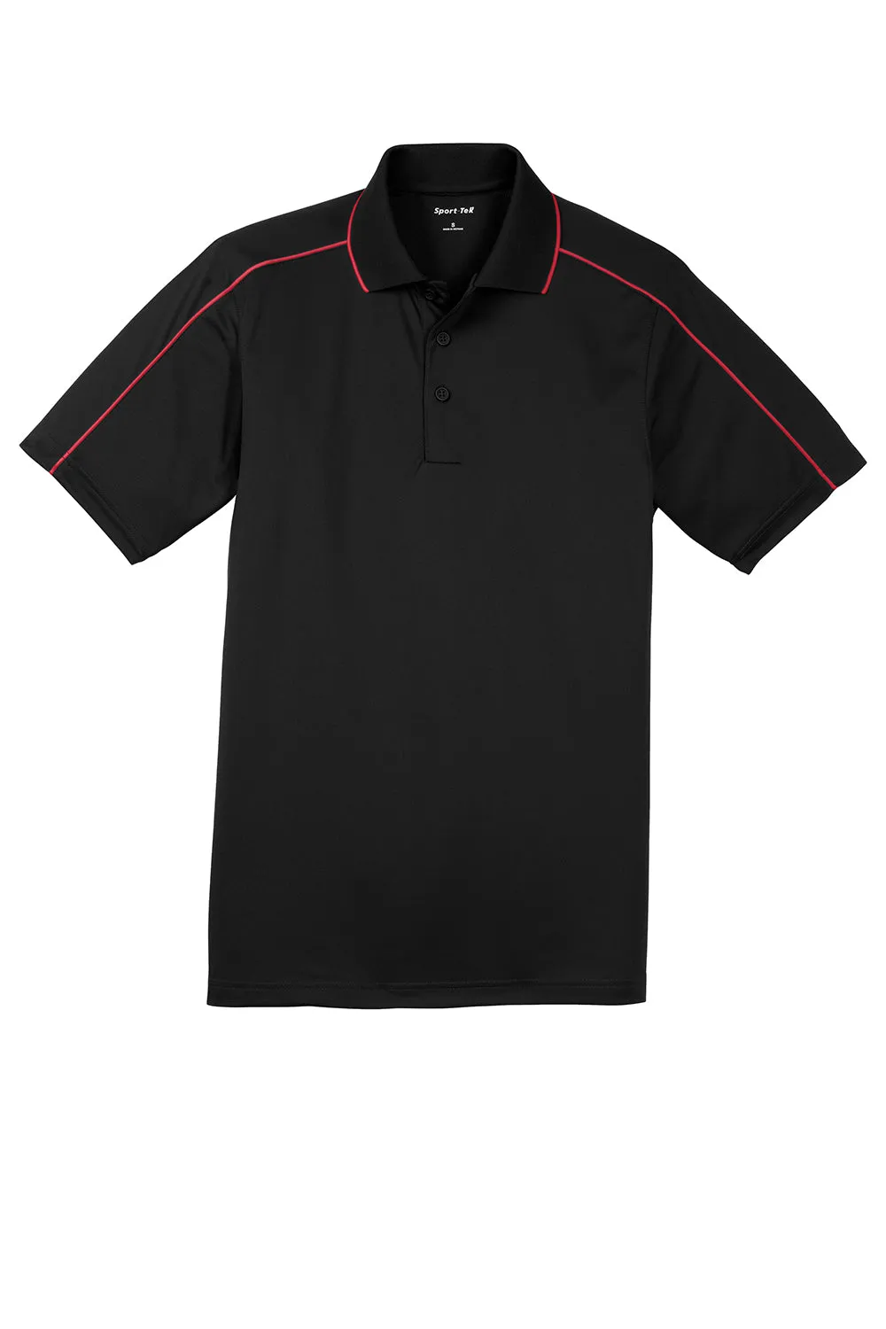 Sport-Tek Mens Sport-Wick Moisture Wicking Short Sleeve Polo Shirt - Black/True Red