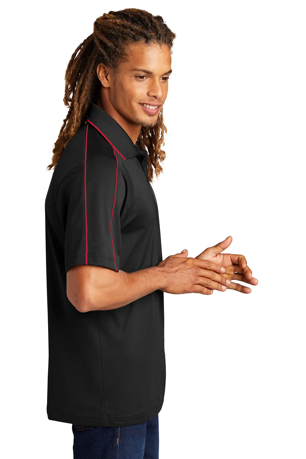 Sport-Tek Mens Sport-Wick Moisture Wicking Short Sleeve Polo Shirt - Black/True Red