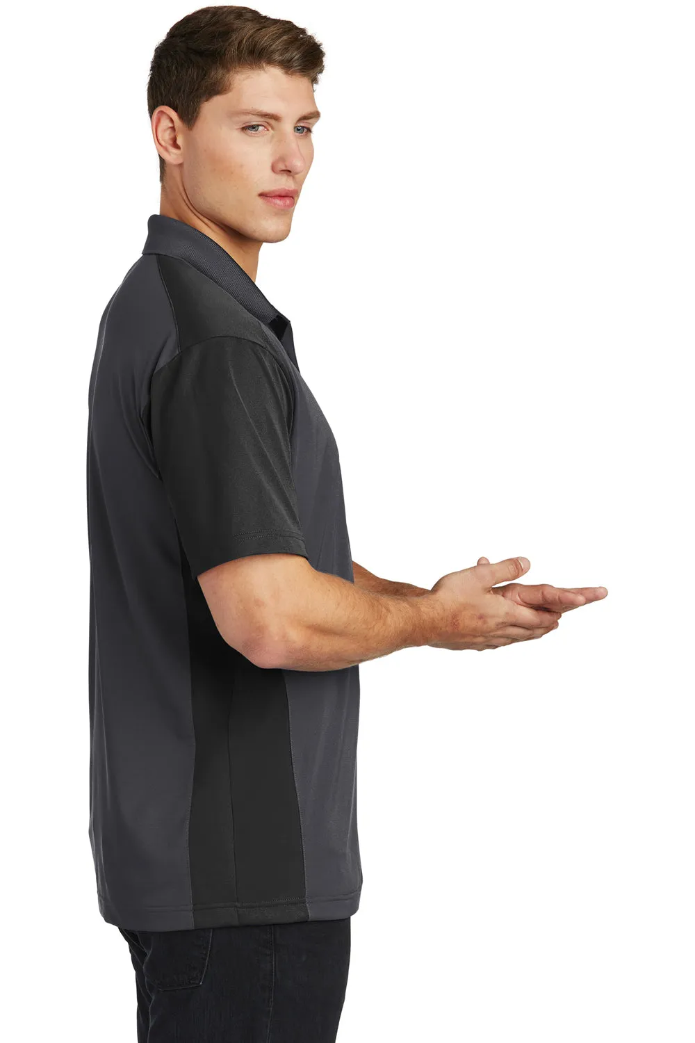 Sport-Tek Mens Sport-Wick Moisture Wicking Short Sleeve Polo Shirt - Iron Grey/Black