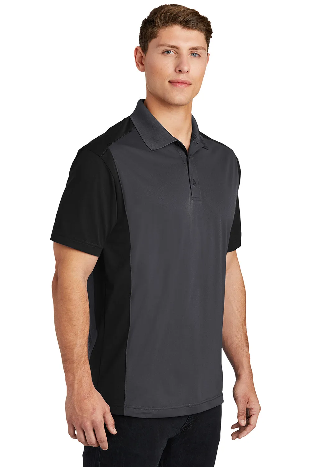 Sport-Tek Mens Sport-Wick Moisture Wicking Short Sleeve Polo Shirt - Iron Grey/Black